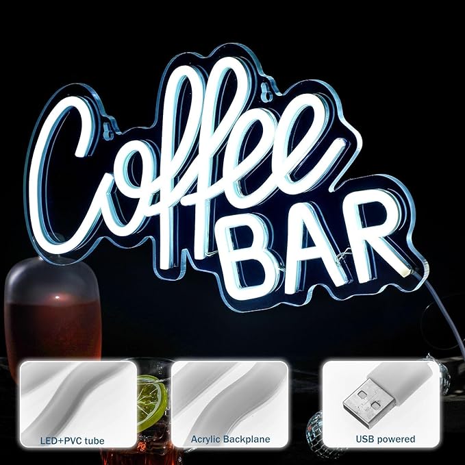 Kathfly Coffee Bar Neon Sign LED Neon Decor Modern LED Wall Sign for Shop Accessories for Cafe Restaurant Pub Art Party Decor(Coffee Bar)