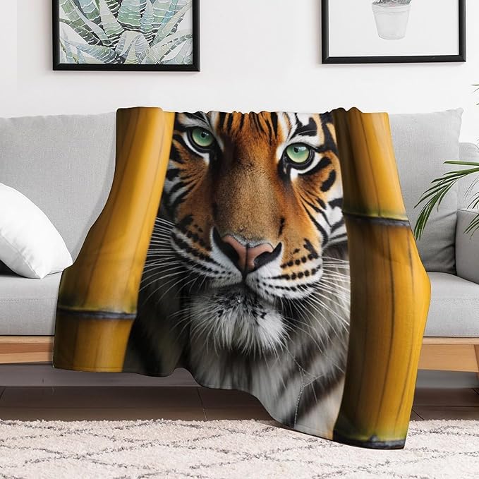 Beautiful Tiger Bamboo Eye Nose Super Soft Throw Blanket, Rustic Whisker Orange Flannel Fleece Decorative Throw for Sofa Couch Bedroom Decor Outdoor Use 40"x50"