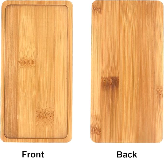 GUKBIAY Bamboo Plant Saucer 6.8 x 3.45 Inch 2 Pack Mini Rectangle Plant Pot Tray Small Bamboo Drainage Saucer for Modern Ceramic Flower Pot