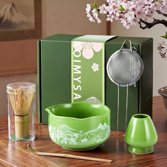 Matcha Bowl Set Kit, Vintage Matcha Whisk Making Tools Ceramic Bowl and Whisk Holder Accessories Gift Set for Women Friends Tea Culture Lovers