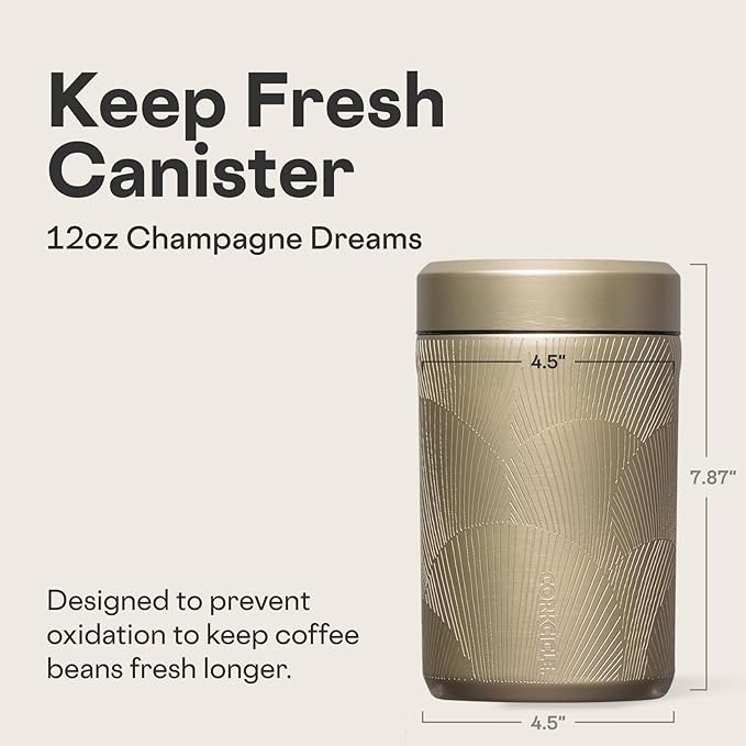 Corkcicle Keep Fresh Canister - Preserves Freshness for Coffee Beans & Pantry Items - Airtight Seal - Internal Air Compressor - BPA-Free - Gift for Coffee Lovers - Champagne Dreams