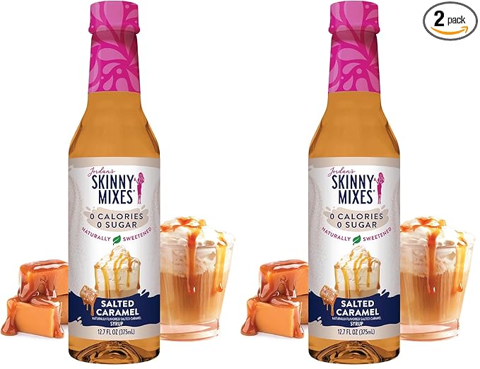 Jordan's Skinny Mixes Sugar Free Coffee Syrup,Salted Caramel Coffee Flavoring Syrup,Naturally Sweetened Zero Calorie Drink Mix,Lattes,Baking or Protein Shake,Dairy & Gluten Free,12.7 Fl Oz,(Pack of 2)
