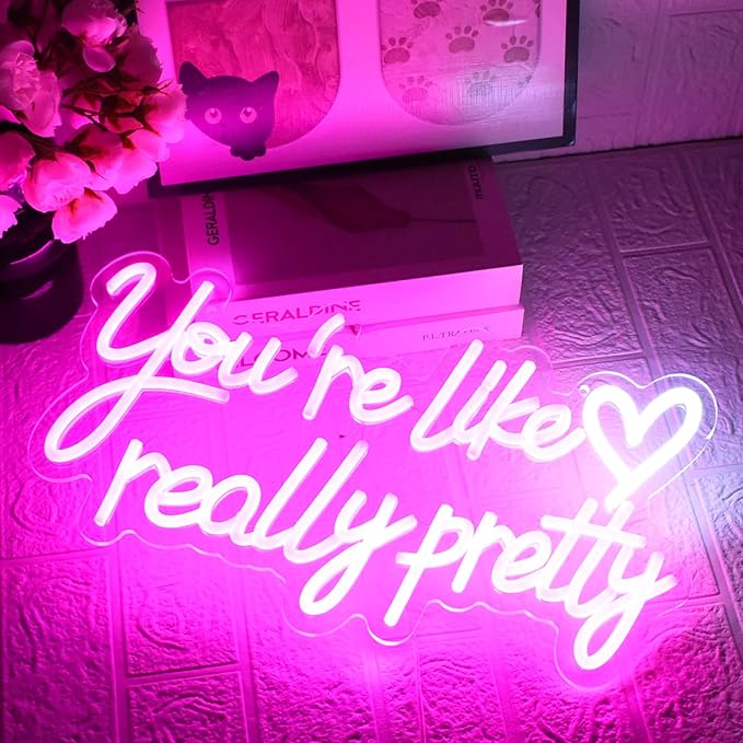 You're Like Really Pretty Neon Sign, Neon Signs for Wall Decor, Pink Led Neon Light for Wall Decor, USB Dimmable Led Neon Light Sign for Wedding, Bedroom, Home Decor