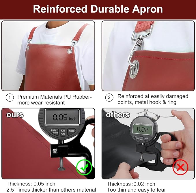 SHEOMERN 2 Pack Heavy Duty Vinyl Dishwasher Apron Adjustable Cross Back Strap for Dishwasher, Butcher, Dog Grooming, Chemical Resistant, 43" Long Thicker Apron Red