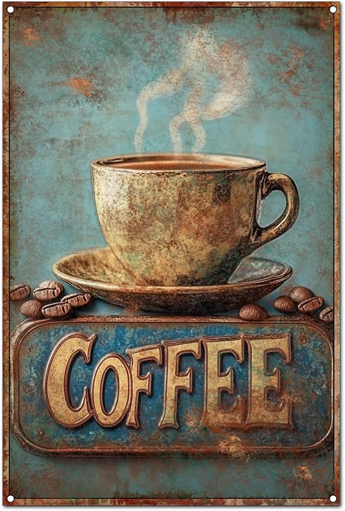 Funny Vintage Coffee Lovers Tin Sign Collection Wall Art – Retro Wall Decoration For Cafe Bar/Garage/Man Cave/Kitchen, 8x12 Inches (P, 12X8X0.08 IN) by Unknown