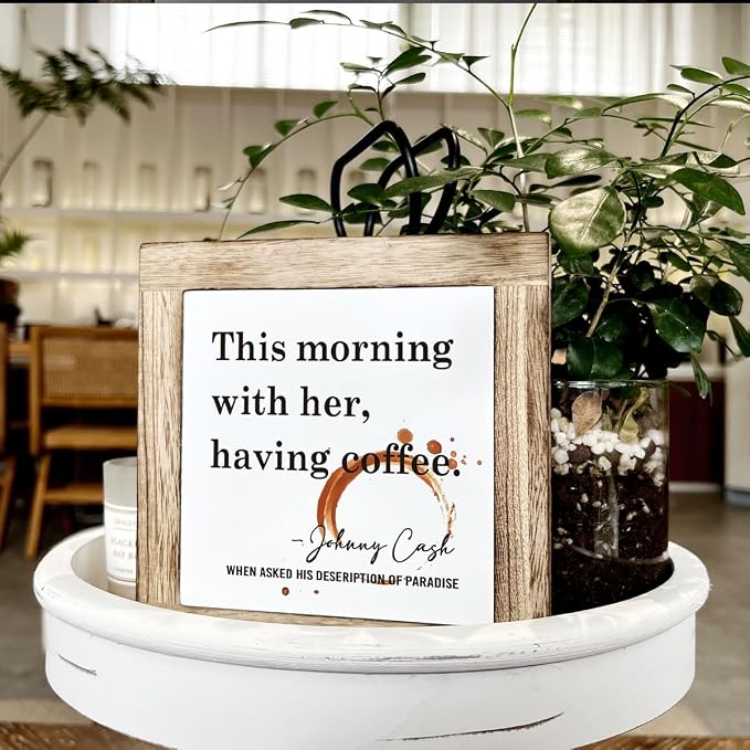Coffee Decor Set, Wooden Box Signs for Home Decor, Farmhouse Wood Sign, Cafe Table Desk Decortion, This Morning With Her Having Coffee Sign - Image 4
