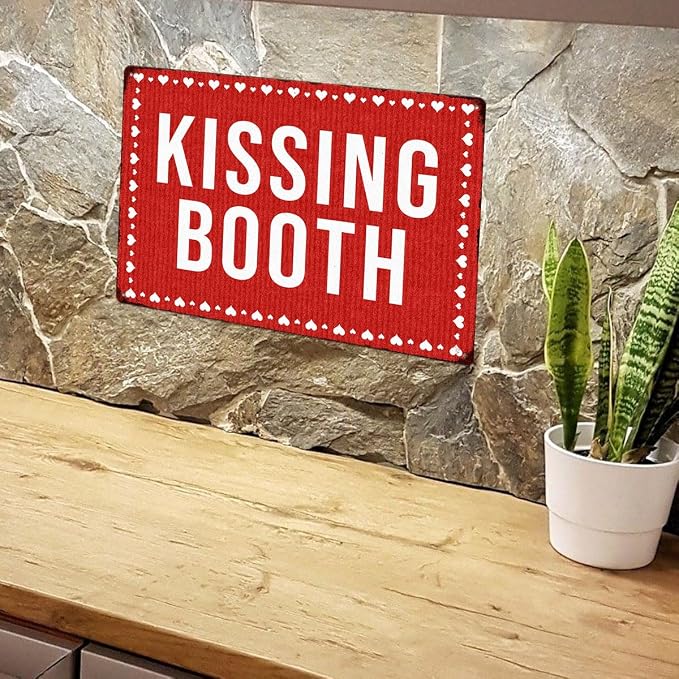Kissing Booth Tin Sign Love Heart Pattern Metal Signs Valentine's Day Wall Art Decoration Home Farmhouse Bar Kitchen Cafe Living Room Coffee Corner White Day Decor Romantic Gift 12" x 8" - Image 6