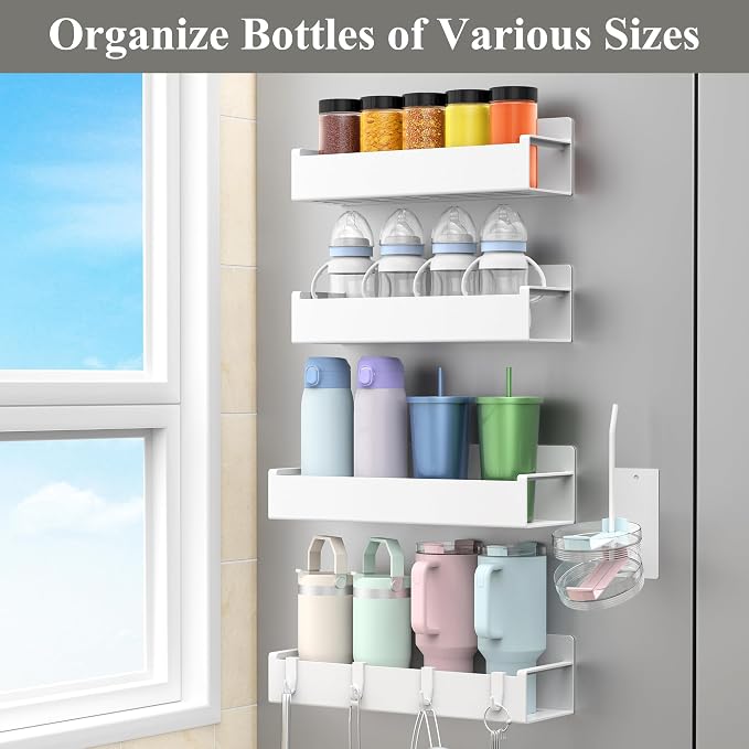 HuggieGems Magnetic Water Bottle Holder for Refrigerator, Cup Holder Organizer for Stanley and Tumbler for Kitchen, 4 Pack, White - Image 6