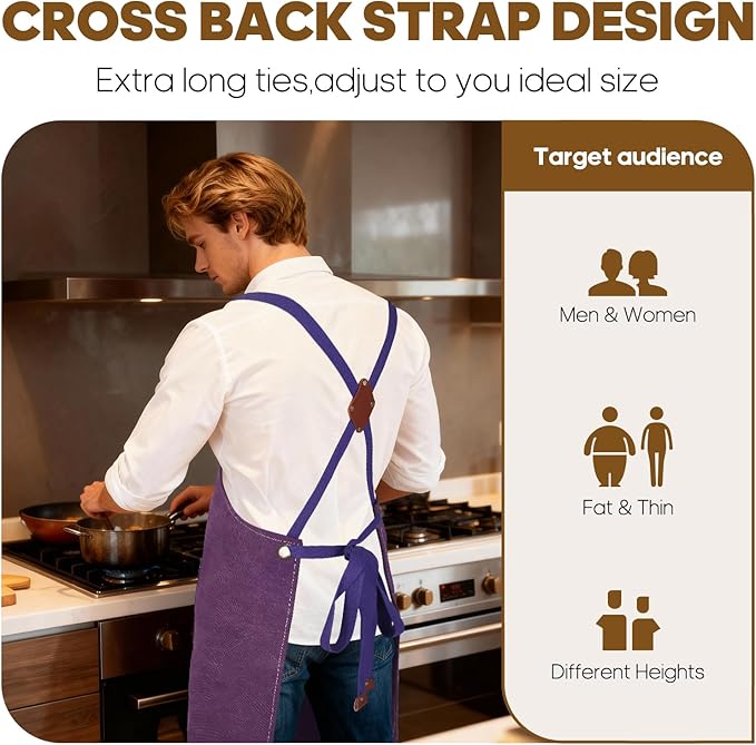 Aprons For Women Men With Large Pockets, Waterproof Cotton Chef Aprons For Cooking Server Grilling Bbq Kitchen