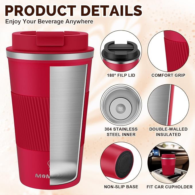 MOMSIV 17oz Travel Mug, Insulated Coffee Cup with Leakproof Lid, Vacuum Stainless Steel Double Walled Reusable Tumbler for Hot and Cold Water Coffee and Tea In Travel and Car