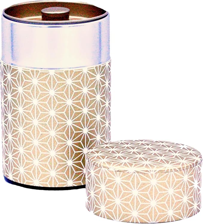Washi Paper Tea Tin Canister: Long 3.5oz (100g) Japanese Asanoha Pattern (#143), Japan