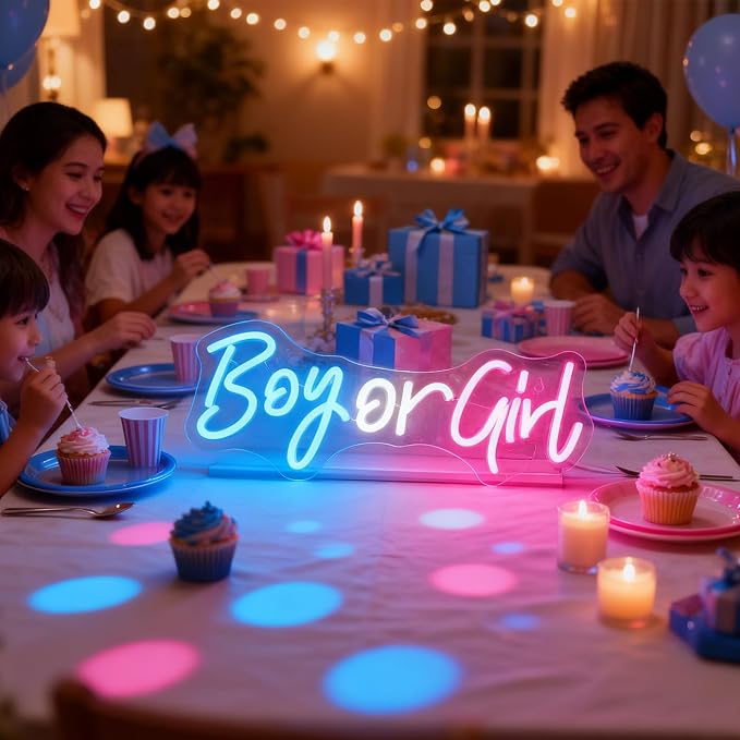 Nordstylee Led "Boy or Girl" Neon Signs Gender Reveal Party Decorations Neon Letters Signs Pregnancy Announcement Party Supplies Baby Shower Yard Signs(blue-pink) - Image 4
