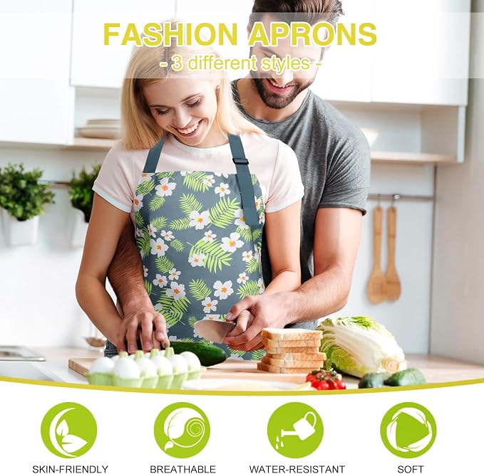 BOUMUSOE 3 Pack Floral Aprons with Pocket, Blooming Womens Aprons | Waterproof Adjustable Cooking Aprons for Kitchen Gardening and Salon - Image 6