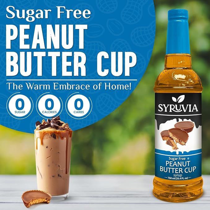 Syruvia Sugar Free Coffee Syrup, Peanut Butter Cup Flavored Syrup for Drinks, Lattes, and Desserts – 25.4 fl oz, With Pump - Image 3