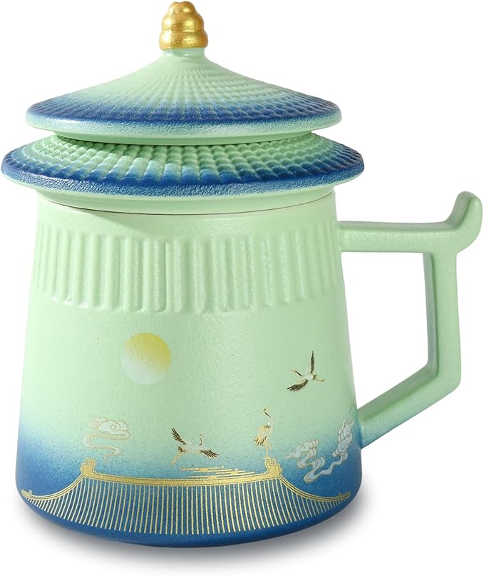 Tea Cup with Infuser and Lid,Loose Leaf Tea Steeper Cup 14.8oz Ceramic tea Infuser Mug Travel Large Steeping Cup Diffusers Mugs with Fine Strainer and Handle
