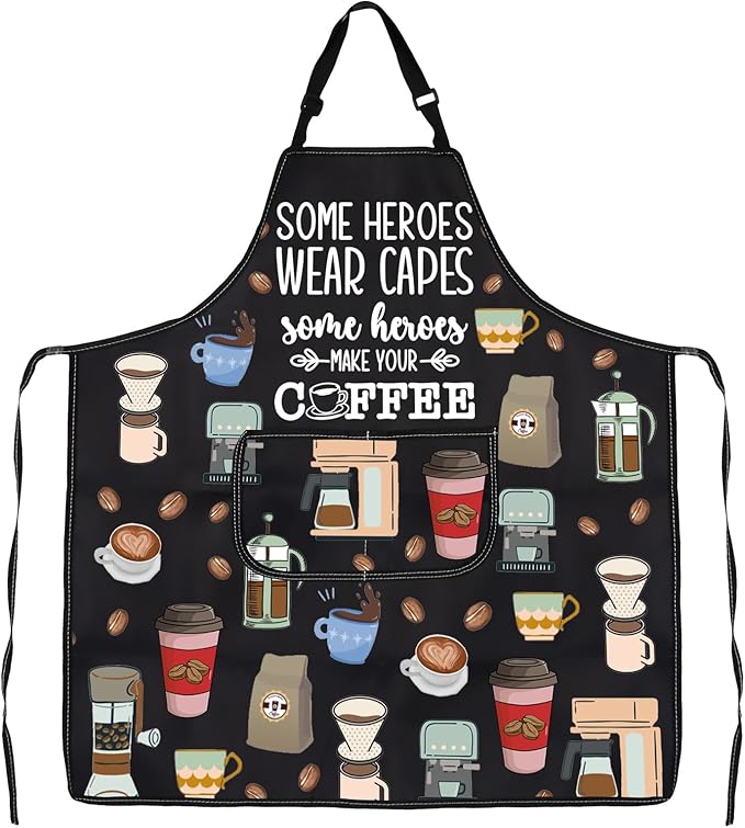 JXGZSO Barista Apron - Coffee Themed Aprons for Server, Some Heroes Make Coffee