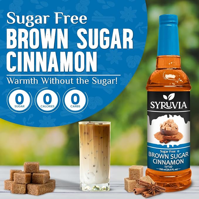 Syruvia Sugar Free Coffee Syrup, Brown Sugar Cinnamon Flavored Syrup for Drinks, Lattes, and Desserts – 25.4 fl oz, With Pump - Image 3