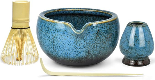Artcome Matcha Tea Set – 20.2oz Premium Matcha Bowl with Spout, Whisk, Scoop, Whisk Holder & Brewing Guide – Authentic Japanese Tea Ceremony Tools for Perfect Matcha Preparation, Blue