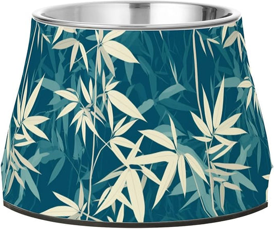 Teal bamboos White Dogs Feeding Bowls Non Skid Stainless Steel Raised Cat Bowls for Slow Feed Dogs Whisker Relief