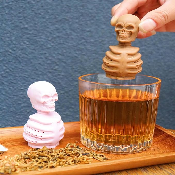 2 Skull Tea Infusers for Loose Tea, Food Grade Silicone Hot Tea Strainers for More Enjoyable Tea Times with Friends and Family(White and Pink)