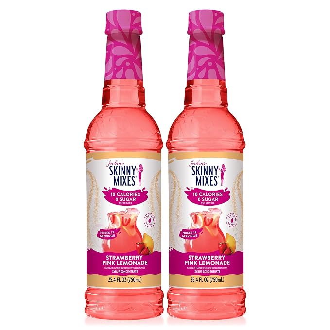 Jordan's Skinny Mixes Sugar Free Syrup, Strawberry Lemonade, Fruit Flavored Water Enhancer, Drink Mix Iced Tea, Lemonade, Drinks, Low Calorie Water Flavoring, Dairy & Gluten Free, Kosher, 25.4 Fl Oz, 2 Pack by JordansSkinnyMixes