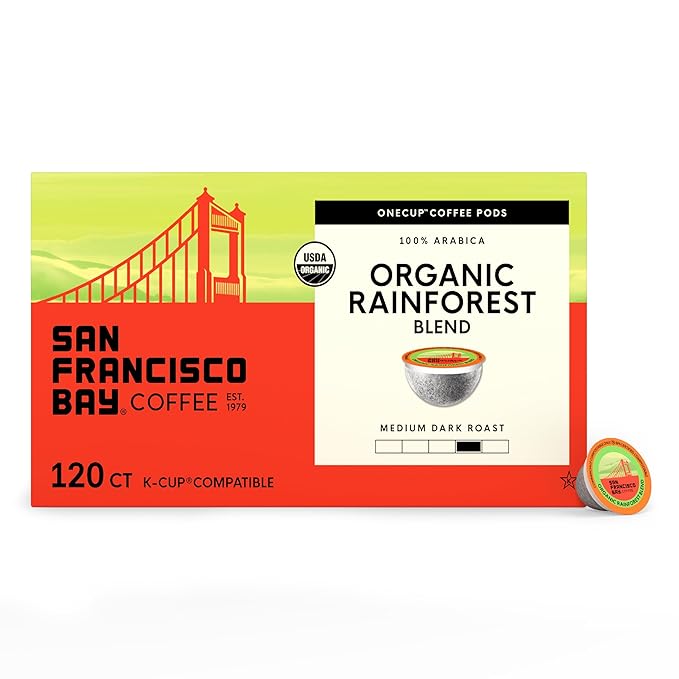 San Francisco Bay Compostable Coffee Pods - Organic Rainforest Blend (120 Ct) K Cup Compatible including Keurig 2.0, Medium Dark Roast