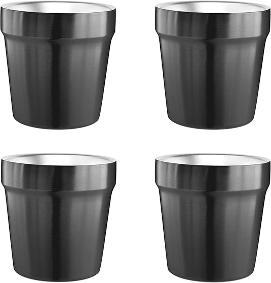 Youda Stainless Steel Double Walled Insulated Cups Stackable, 6oz Coffee Cup/Tea Cup/Chilling Beer Glasses, Great for Toddlers, for Travel, Outdoor, Camping&Everyday(Black)