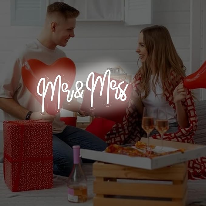 Mr. and Mrs. Neon Signs for Wedding Party Decorations - LED Wedding Neon Signs for Receptions, Bridal Showers, Engagements, Anniversaries, Decorative Wall Art