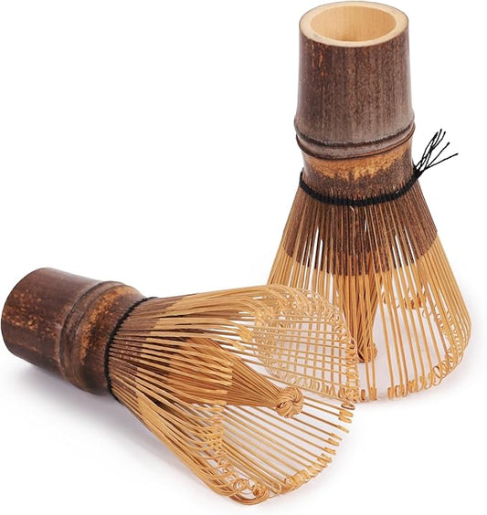 BambooMN Japanese Matcha Whisk Chasen - Traditional Handcurled Matcha Utensil - Black - 2 Pieces