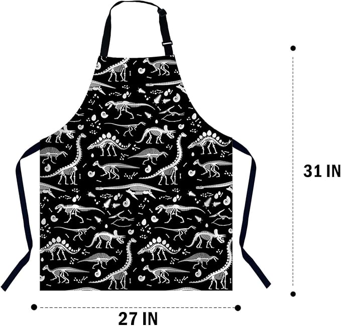 Black and White Dinosaur Apron Adjustable Neck Bib Apron for Men Women,Suitable for Kitchen Cooking Waitress Chef Apron - Image 2