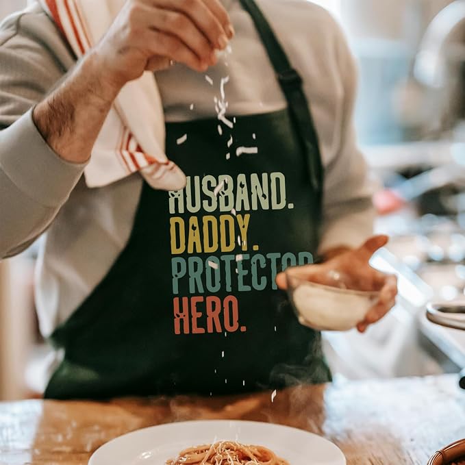 Chef Aprons for Men Women with Pockets, Kitchen Apron for Cooking Grilling Gifts for Dad Mom Birthday Christmas - Image 2