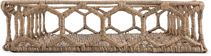 happimess TRY1001A Honeycomb 19.75" Rustic Bohemian Hand-Woven Rattan Tray for Storage,Decoration, Display, Coffee Table or Serving Food, Natural