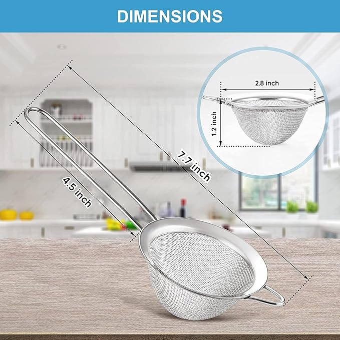Fine Mesh Strainer - 2.8 Inch Round Sieve - Tea Strainers for Loose Tea, Coffee Strainer, Food Strainer, Juice Strainer, and Much More!