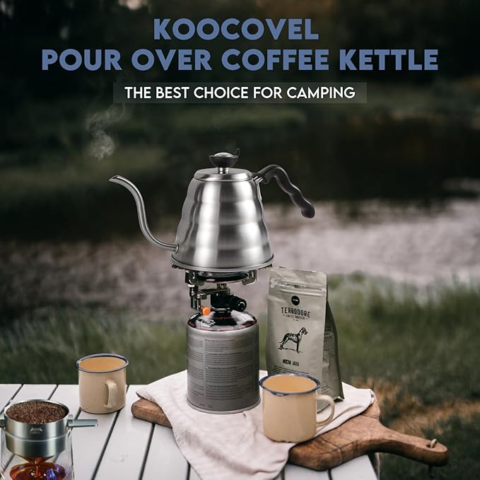 Stainless Steel Gooseneck Kettle Compatible with all Stoves, 1.2L/40oz Pour Over Coffee Maker with Built-in Thermometer for Precise Temperature Control and 40pcs Filter Papers