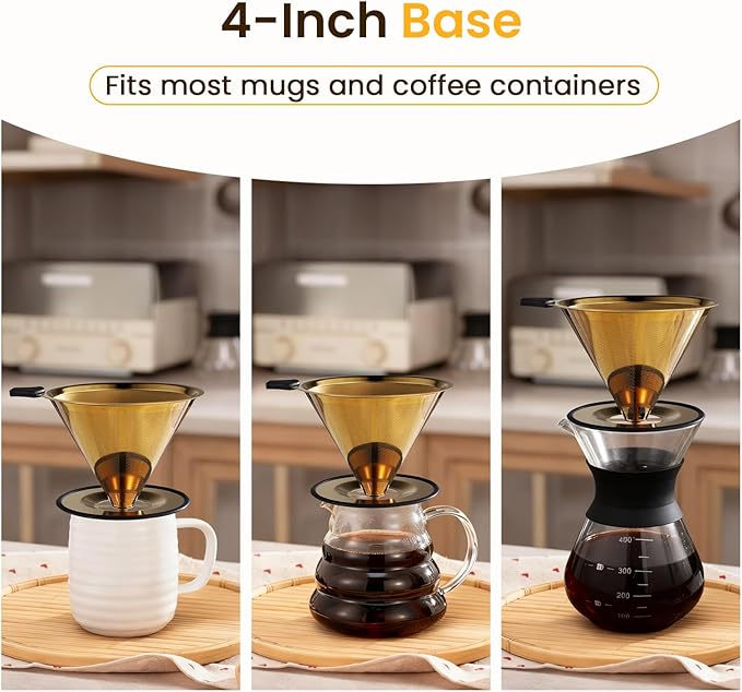 【2.0 Upgraded】 Pour Over Coffee Dripper – Paperless Reusable Stainless Steel Double-Mesh Cone Filter, Single Cup Pour Over Coffee Maker for Perfect Extraction (1–6 Cup)