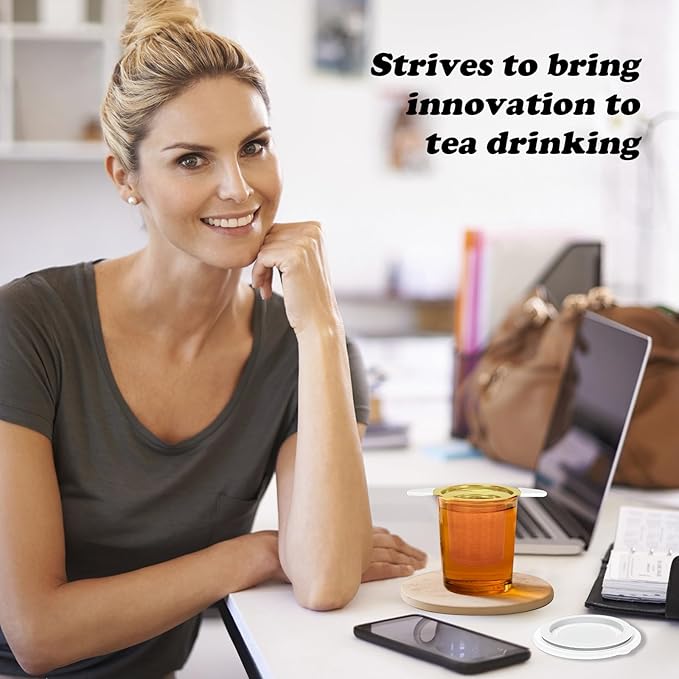 Tea Infuser for Loose Leaf Tea, Extra Fine 304 Stainless Steel Tea Strainer Stepper with Heat-Resistant Silicone Handles and Lid, Large Capacity Tea Basket Filter for Mug, Cup (Gold)