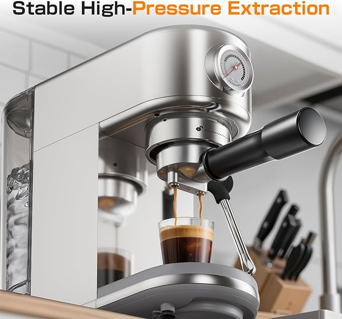 Espresso Machine, 20 Bar Compact Espresso Coffee Machine with Milk Frother, Stainless Steel Coffee Maker with 44oz Removable Water Tank & Fast Heat System for Cappuccino, Latte