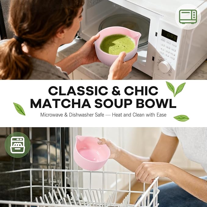 Traditional Matcha Bowl with Spout, Ceramic Matcha Tea Bowl (Chawan), Matcha Mixing Bowl for Whisking Matcha, Pink