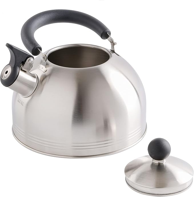 Mr. Coffee Carterton Stainless Steel Whistling Tea Kettle – 1.5-Quart Capacity, Mirror Polish Finish, Durable Tea Kettle for Stovetop, Fast Boiling, Easy Pouring (Pack of 6)