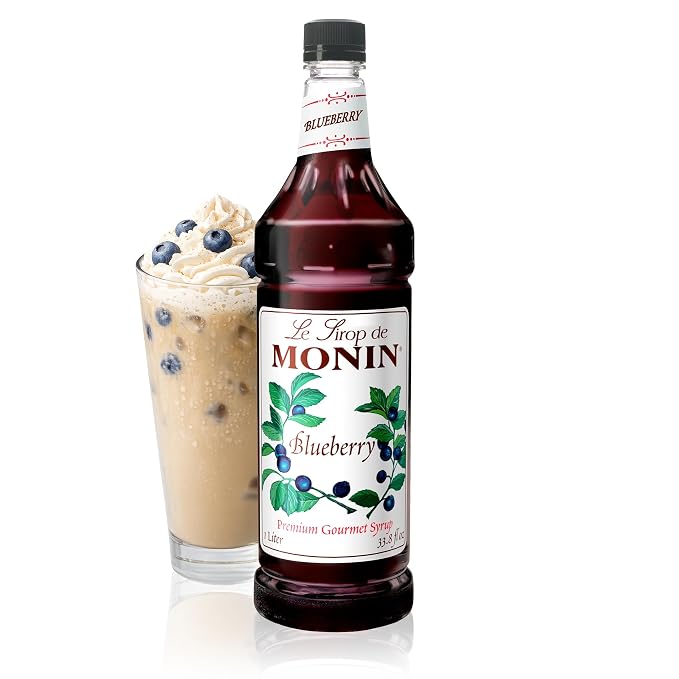 Monin - Blueberry Syrup, Mildly Sweet & Tart Blueberry Flavor, Great for Teas, Lemonades, Smoothies, & Cocktails, Gluten-Free, Non-GMO (1 Liter) by Monin