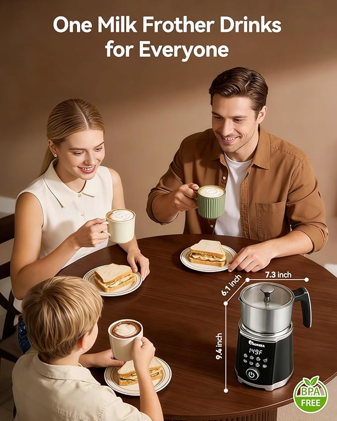 IAGREEA Electric Milk Frother, 20.3oz Automatic Hot & Cold Milk Frother with Variable Temperature & Froth Control, Detachable Dishwasher Safe Milk Steamer for Latte, Cappuccino, Matcha