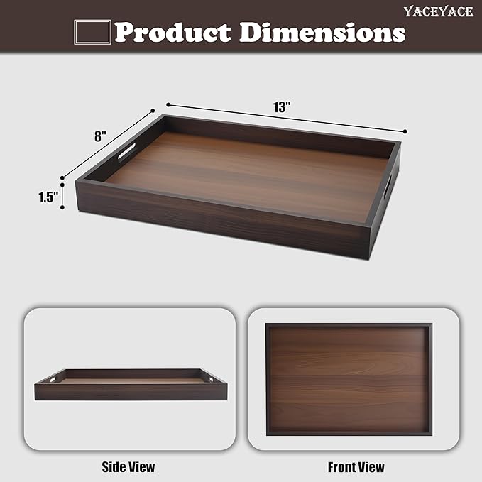 Wood Serving Tray, 13"x8.7"x1.5" Small Food Tray for Party, Dining, Home Decor, Bed, Bathroom, Living Room, Drink, Coffee Table