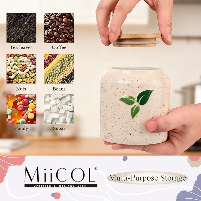 Miicol Ceramic Storage Canister with Airtight Lid, Food Storage Container, Round Tea Canister, Pantry Organizer, Kitchen Storage Jar for Coffee Bean, Flour, Pasta, Sugar, Spices, 20 fl.oz‌