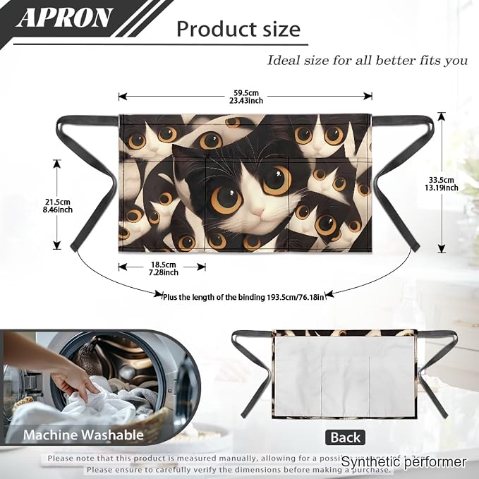Waist Apron with 3 Pockets Waterproof 13 Inch Short Half Waist Aprons Women Men Server Aprons Waitress Waiter Apron - Image 7