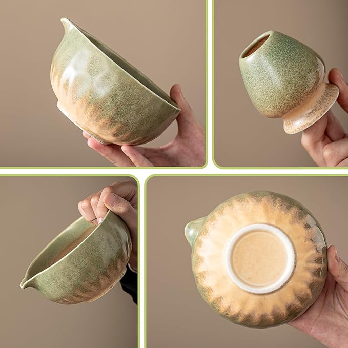 Clay&Fire Matcha Whisk Set，9 Pcs Ceramic Matcha Set, 15 OZ Matcha Bowl with Spout and Whisk for Friend, Ideal Gift for Matcha Lover（Starry）
