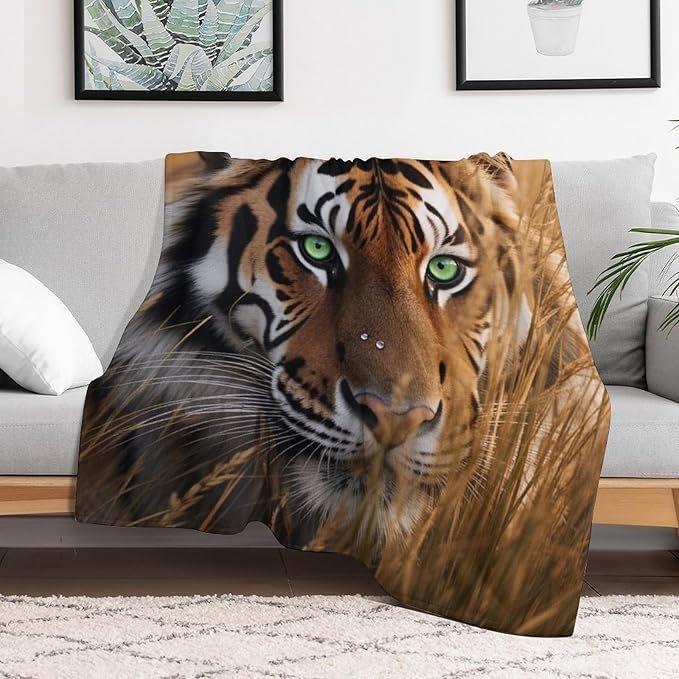 Beautiful Tiger Animal Nature Forest Super Soft Throw Blanket, Rustic Grass Brown Flannel Fleece Decorative Throw for Sofa Couch Bedroom Decor Outdoor Use 50"x60"