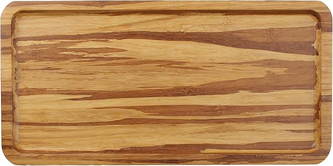 BambooMN Rectangular Bamboo Serving Tray - Tiger Stripe - 11 x 5.5 x 0.6