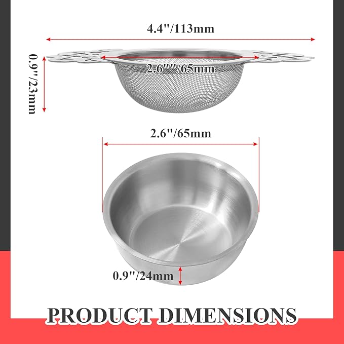 4 Pack Tea Strainer Bowl, Stainless Steel Loose Leaf Tea Filter for 2.5-4 Inch Cup Mouth, Silver