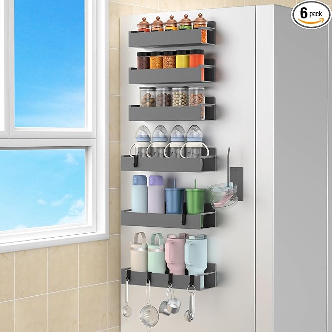 HuggieGems Magnetic Water Bottle Holder for Refrigerator, Cup Holder Organizer for Stanley and Tumbler for Kitchen, 6 Pack, Dark Gray by HuggieGems