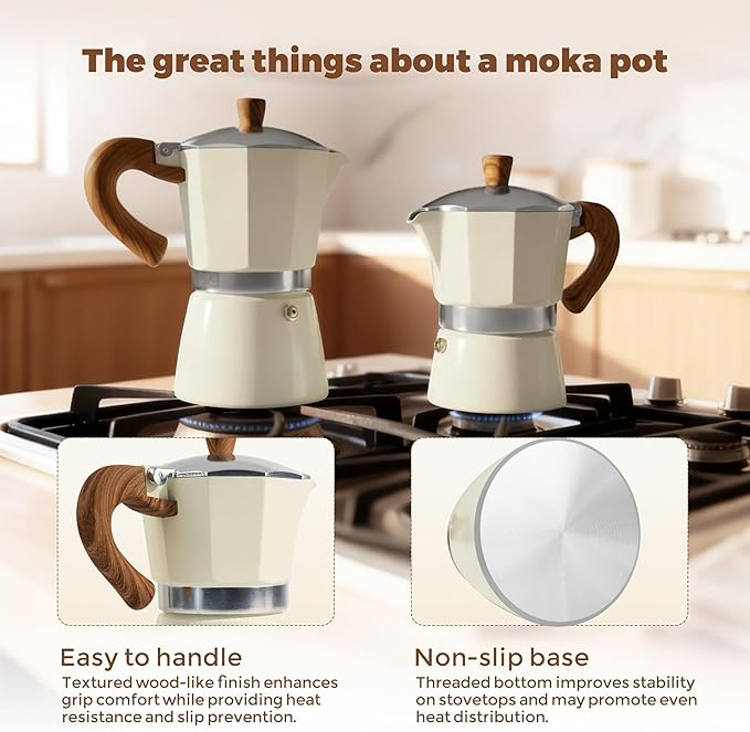 ShanSon Moka Pot Stovetop Espresso Maker 3 Cup 5 oz Italian Coffee Maker Manual Cuban Coffee Percolator Machine Italian Espresso Greca Coffee Maker for Cappuccino or Latte,White